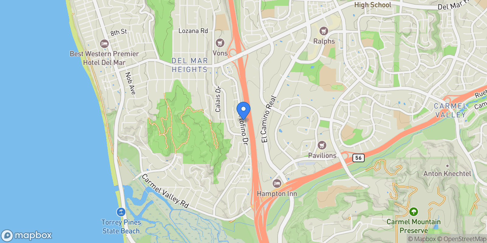 Map showing 13349 Portofino Drive, Del Mar, California, United States.