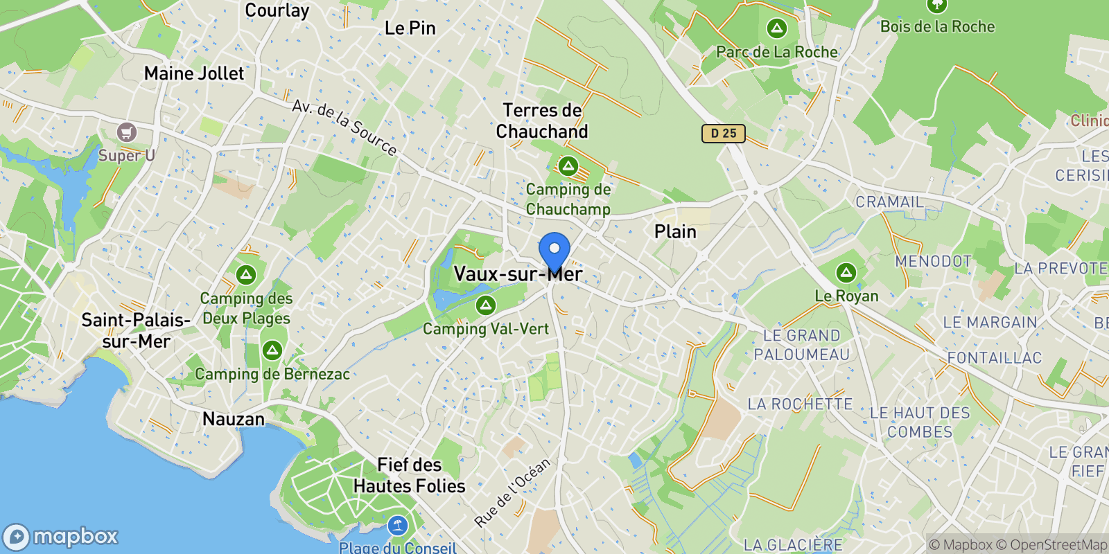 Map showing VAUX SUR MER, T 17640, Vaux-sur-Mer, Nouvelle-Aquitaine, France.