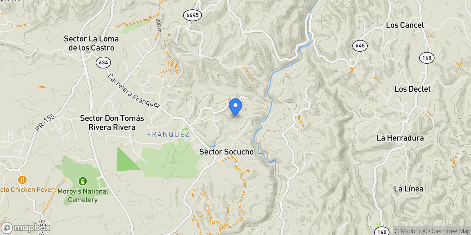 Map showing Morovis FRANQUEZ SECTOR NARVAEZ 6645, Morovis, Morovis, Puerto Rico.