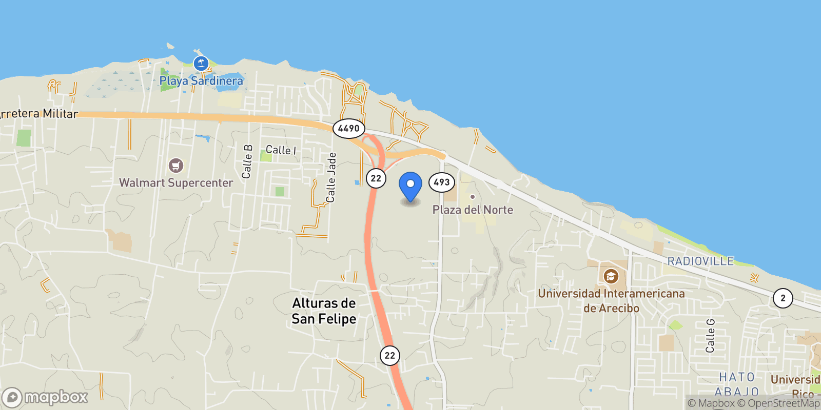 Map showing Hatillo DETRAS DE CABRERA AUTO 493, Carrizales, Hatillo, Puerto Rico.