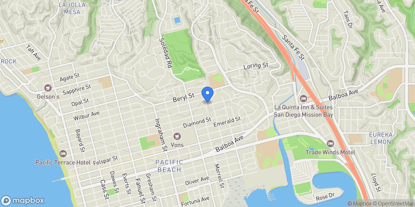 Map showing 4801 Academy, San Diego, California, United States.