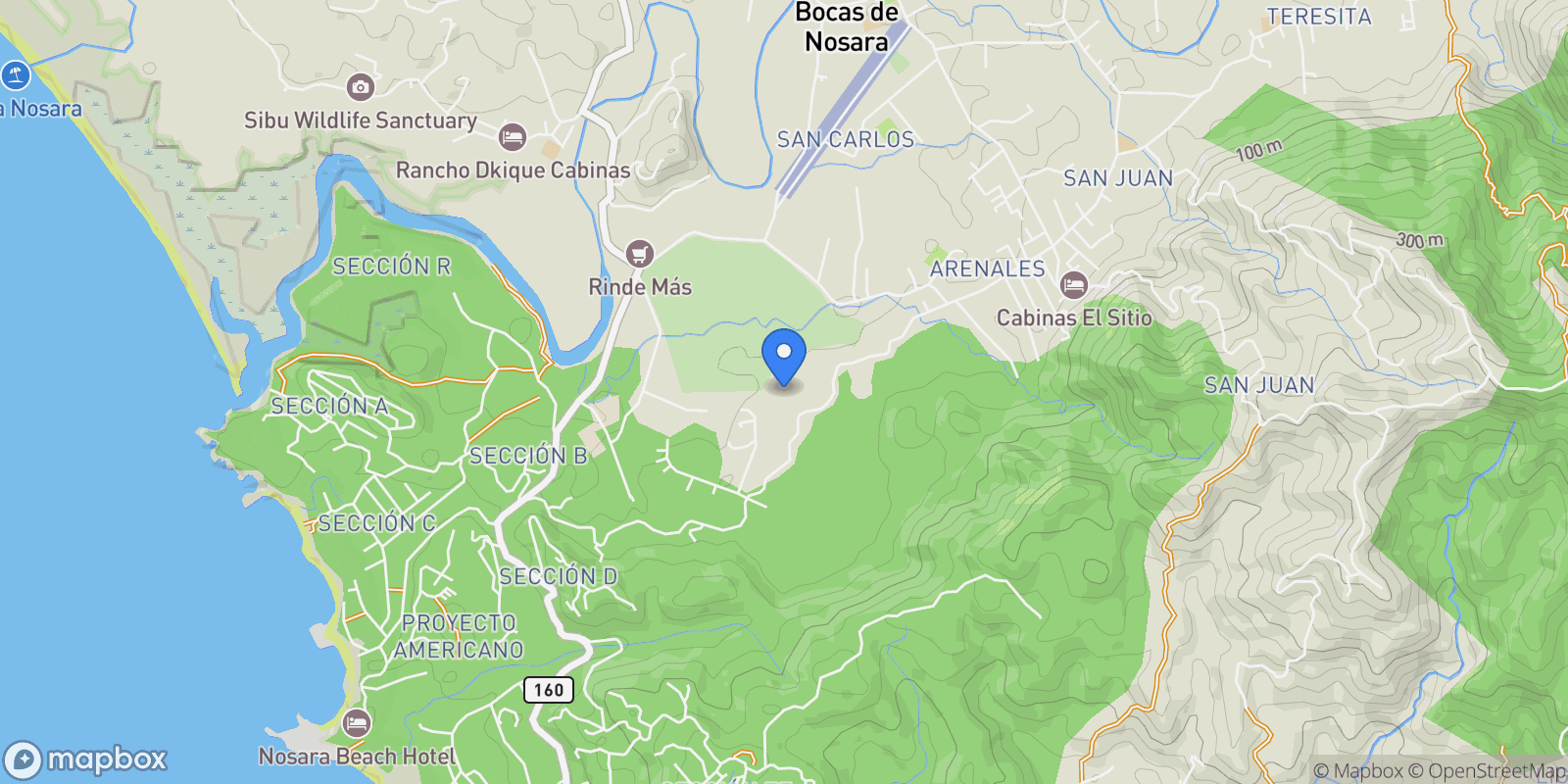Map showing Villa Playa Pelada, Nosara, Guanacaste Province, Costa Rica.