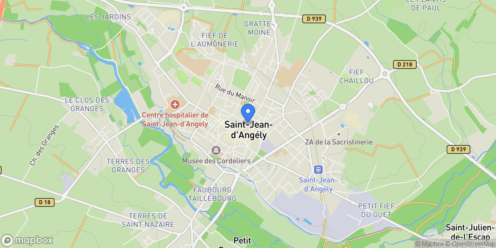 Map showing ST JEAN D ANGELY, T 17400, Saint-Jean-d'Angély, Nouvelle-Aquitaine, France.