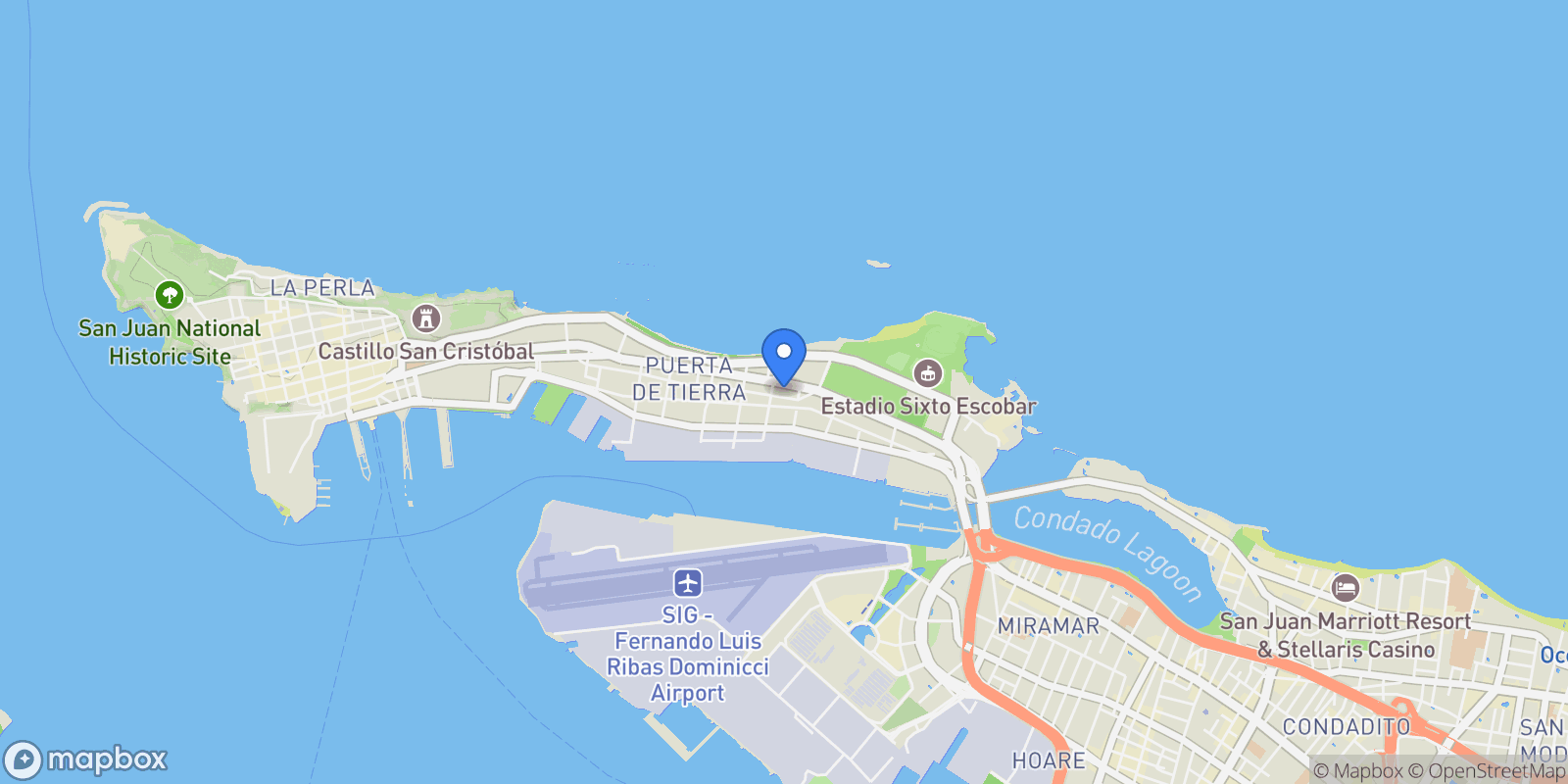 Map showing 404 Av. de la Constitución, San Juan, 00901, Puerto Rico, San Juan, San Juan, Puerto Rico.