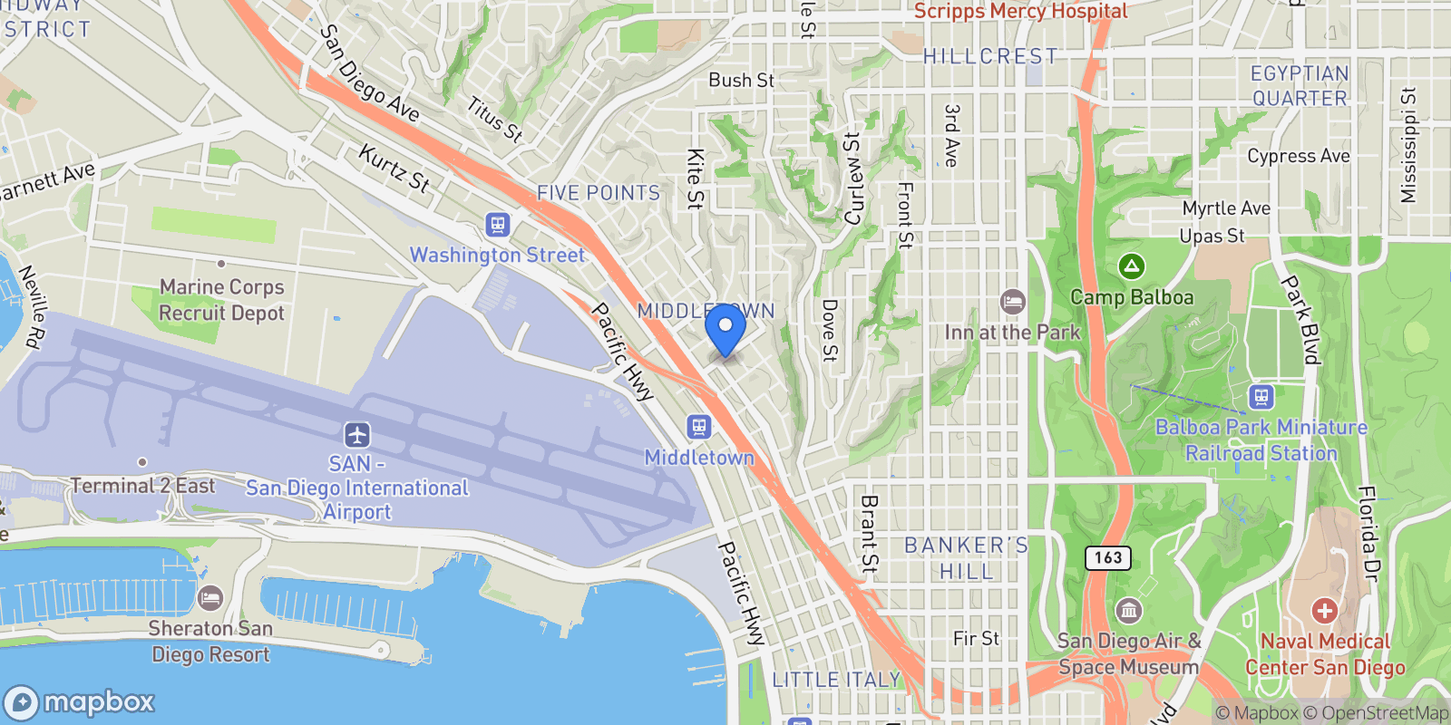 Map showing 1295 W Redwood St, San Diego, California, United States.