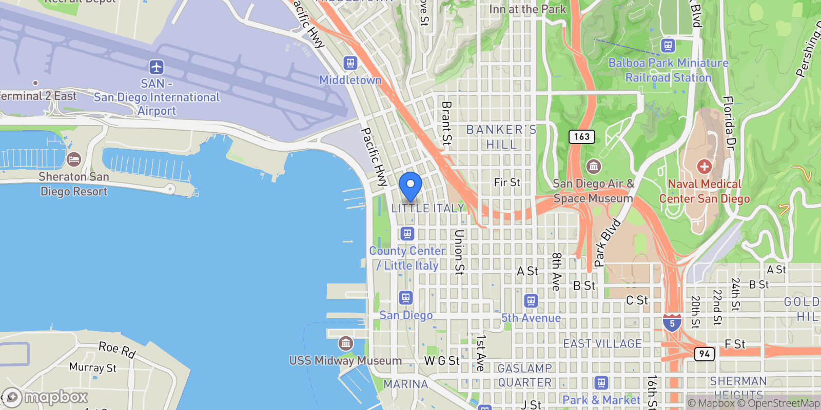 Map showing 1780 Kettner Blvd 804, San Diego, California, United States.