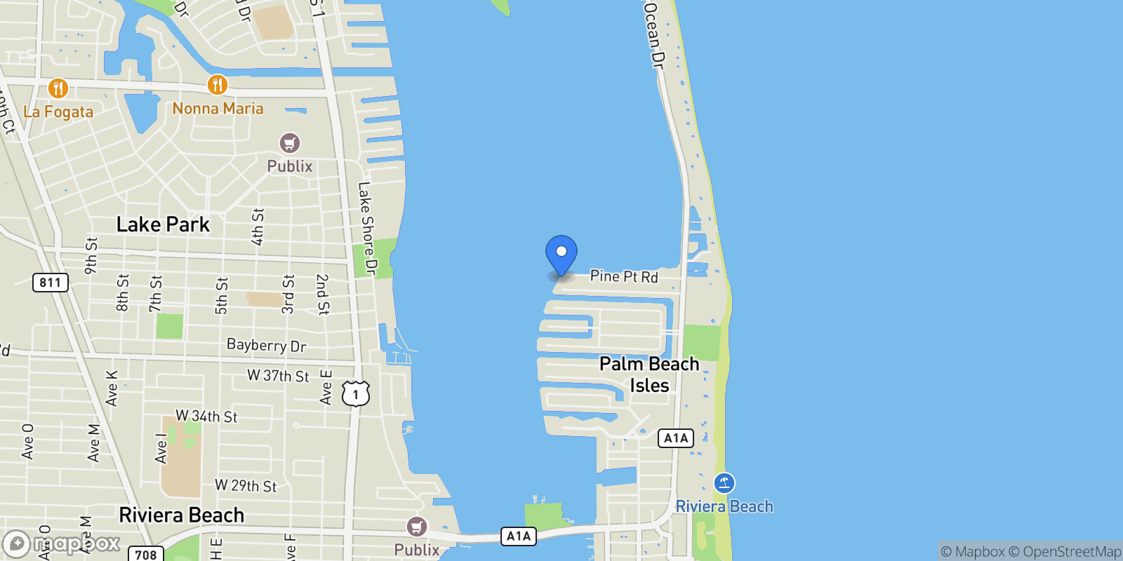 Map showing 1010 Pine Point Road, Riviera Beach, Florida, United States.