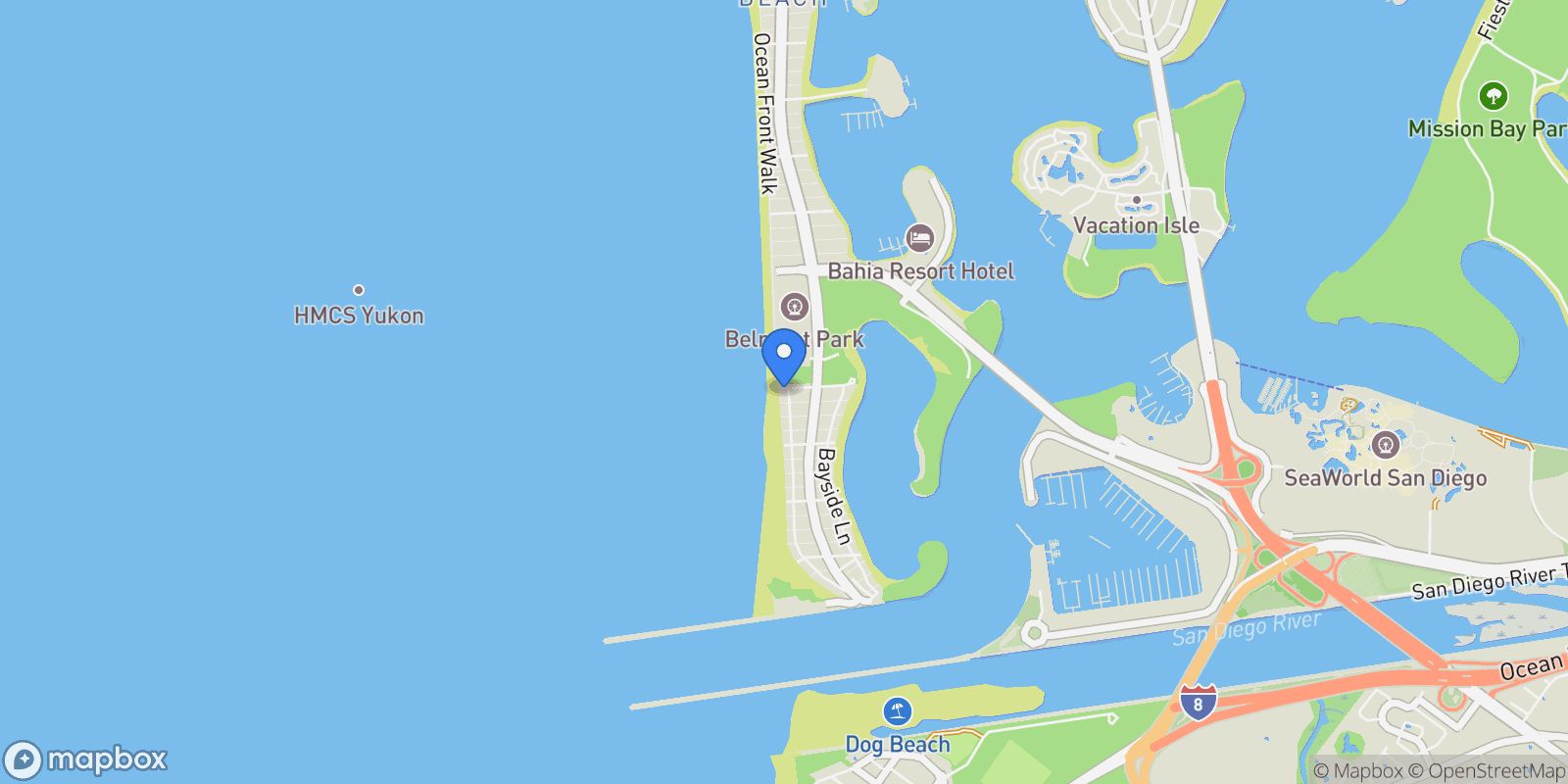 Map showing 2999 Ocean Front Walk 2, San Diego, California, United States.