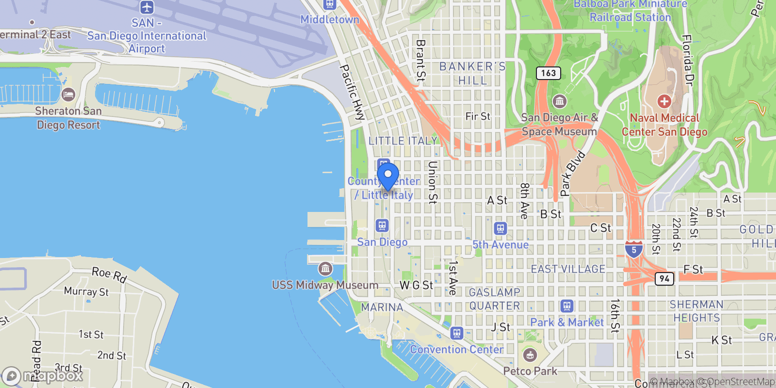 Map showing 1388 Kettner Blvd 3205, San Diego, California, United States.