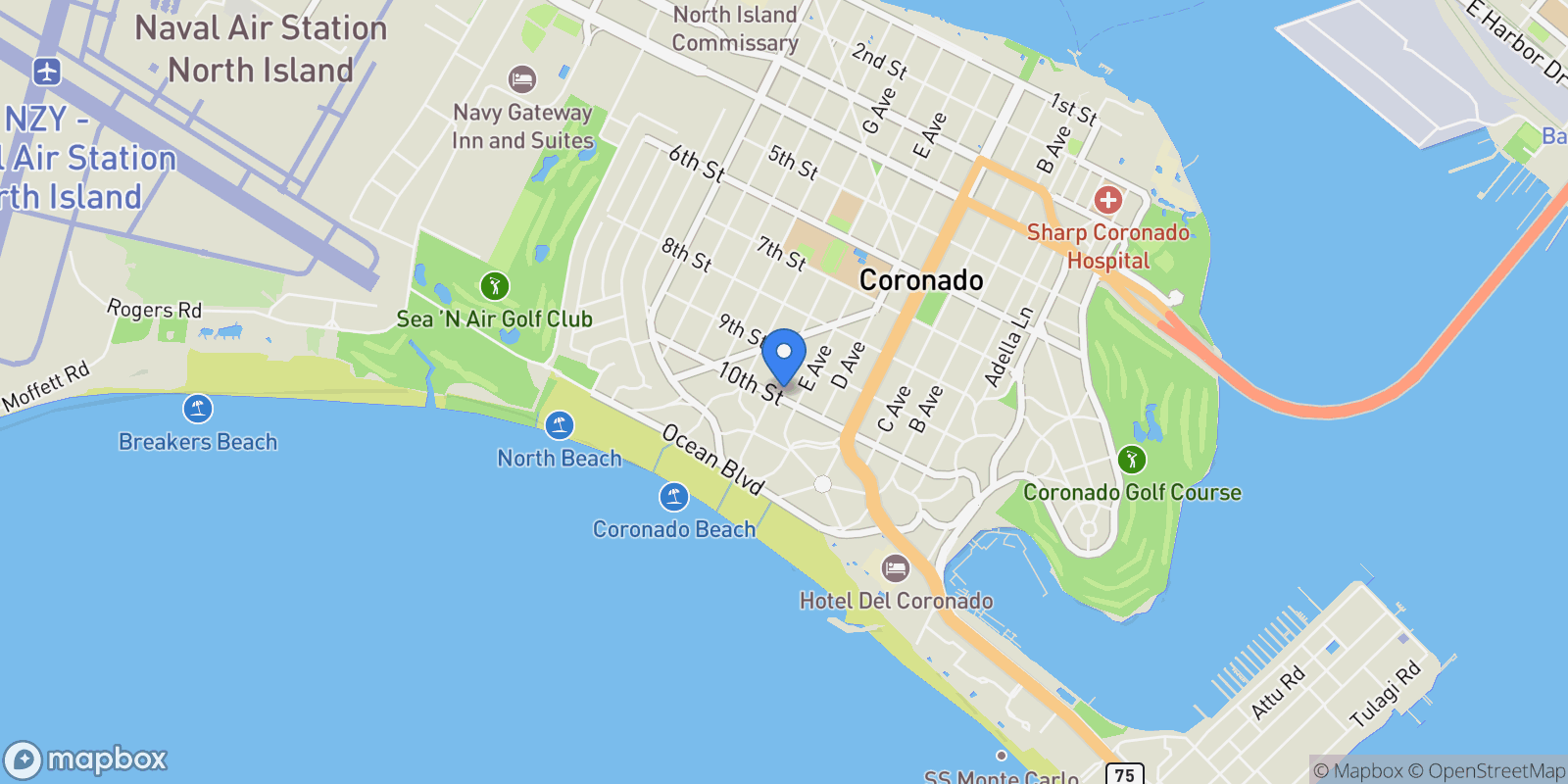 Map showing 811 10th Street, Coronado, California, United States.