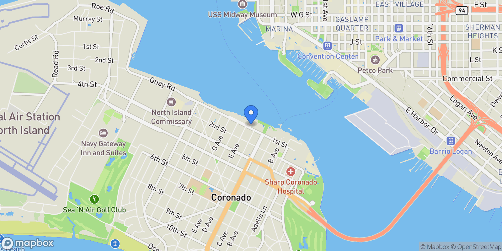 Map showing 909 1st St, Coronado, California, United States.