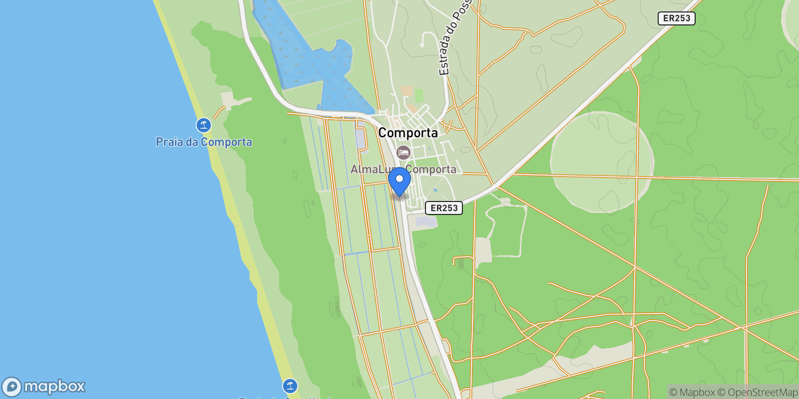 Map showing Comporta, Setubal, Portugal.
