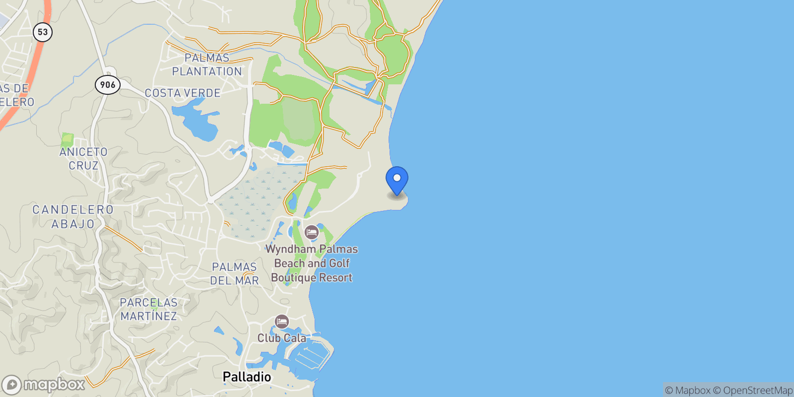 Map showing Humacao FLAMBOYAN GREENS 10, Palmas del Mar, Humacao, Puerto Rico.
