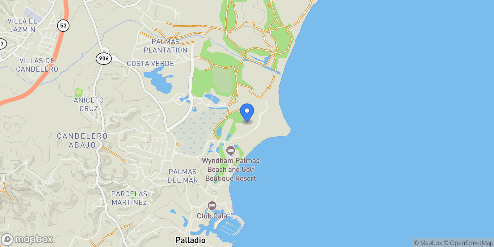 Map showing Humacao FAIRLAKES VILLAGE 683 683, Palmas del Mar, Humacao, Puerto Rico.