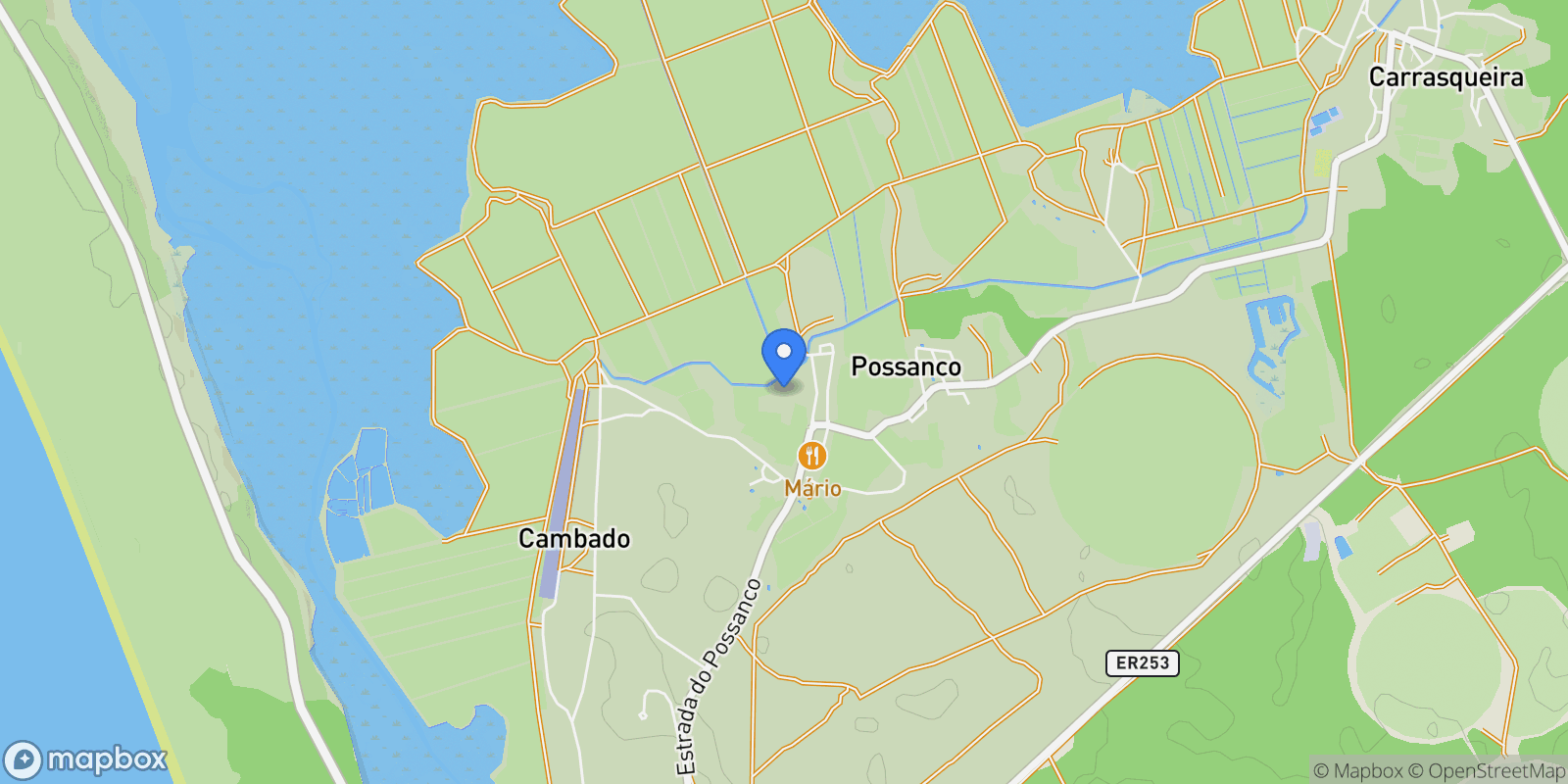 Map showing Comporta, Setubal, Portugal.
