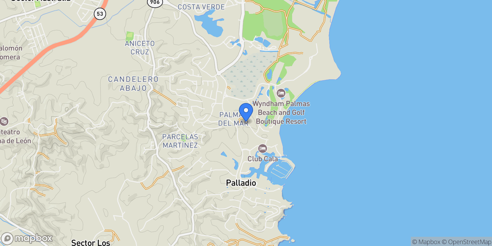 Map showing Humacao PALMANOVA VILLAGE 1303, Palmas del Mar, Humacao, Puerto Rico.