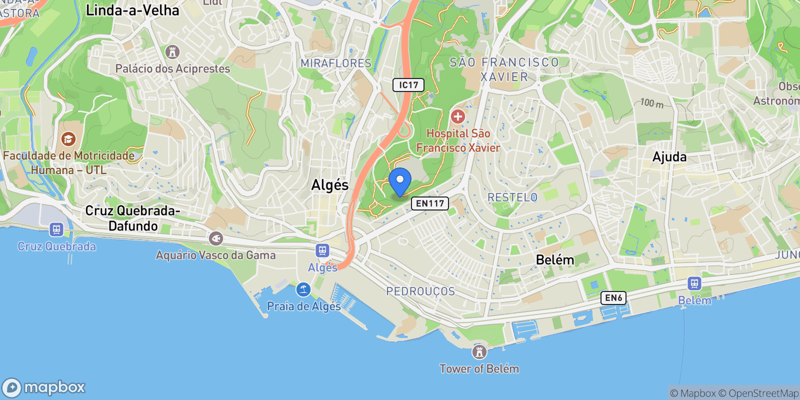 Map showing Belem, Lisbon, Portugal.
