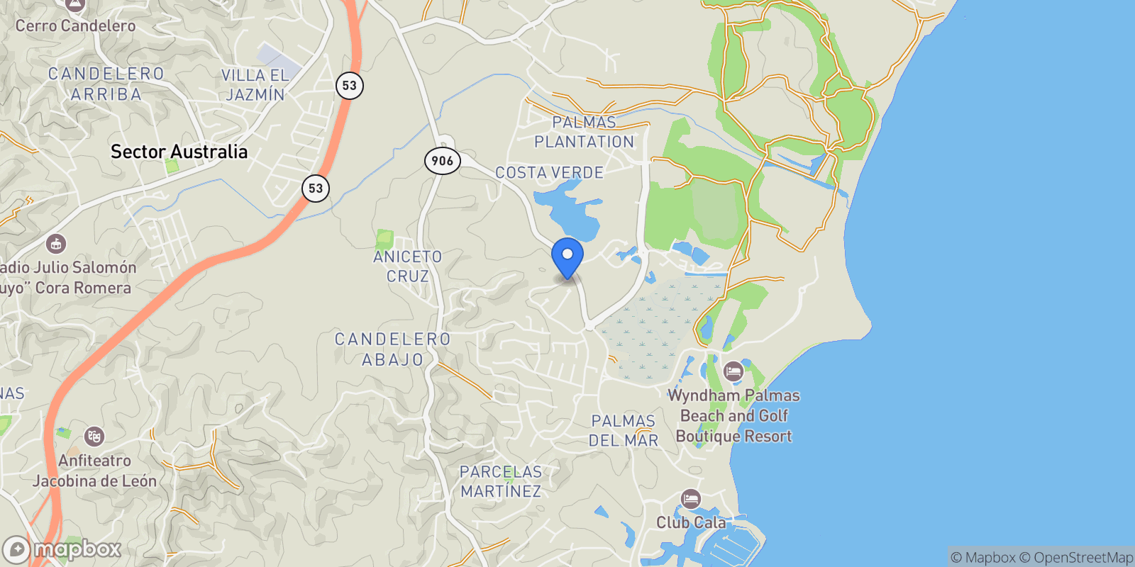 Map showing Humacao PALMAS REALES 27, Palmas del Mar, Humacao, Puerto Rico.