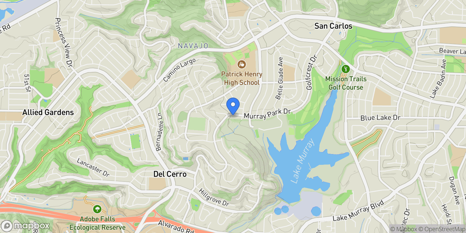 Map showing 6641 Murray Park Dr, San Diego, CA 92120, San Diego, California, United States.