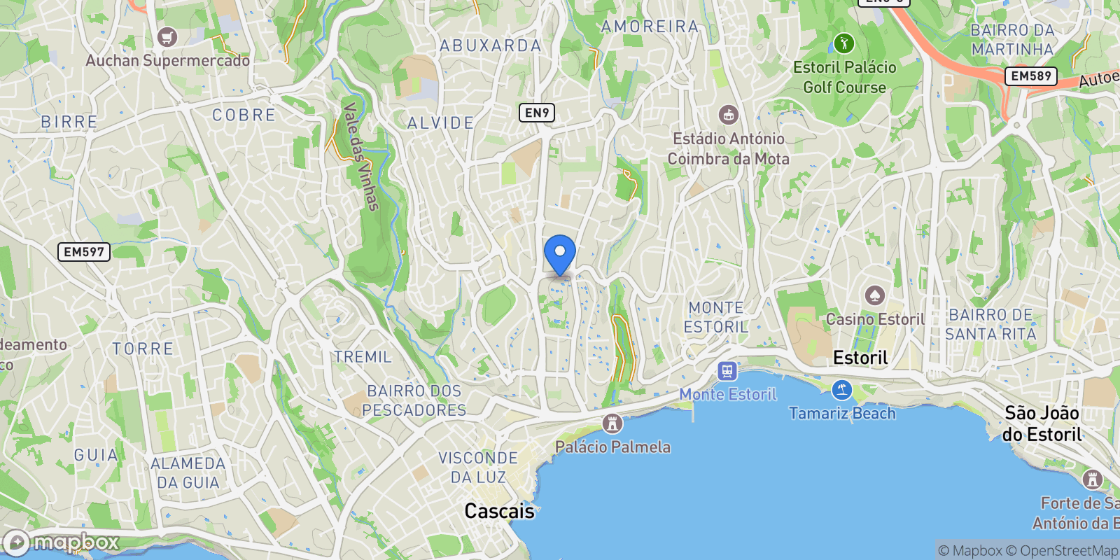 Map showing Cascais e Estoril, Lisbon, Portugal.