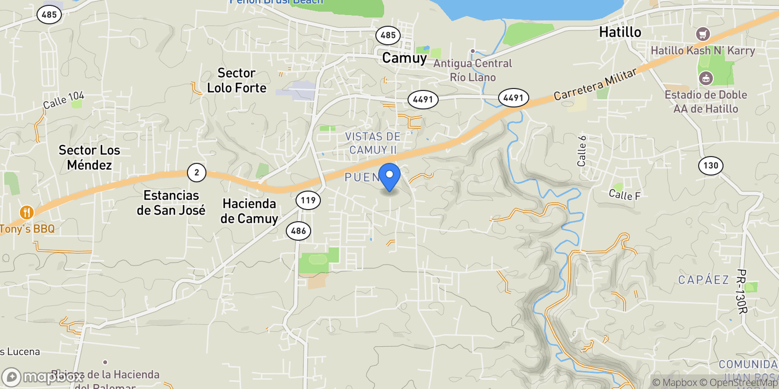 Map showing Camuy BO. PUENTE ZARZA, CAMUY PR 00627 0, Camuy, Camuy, Puerto Rico.