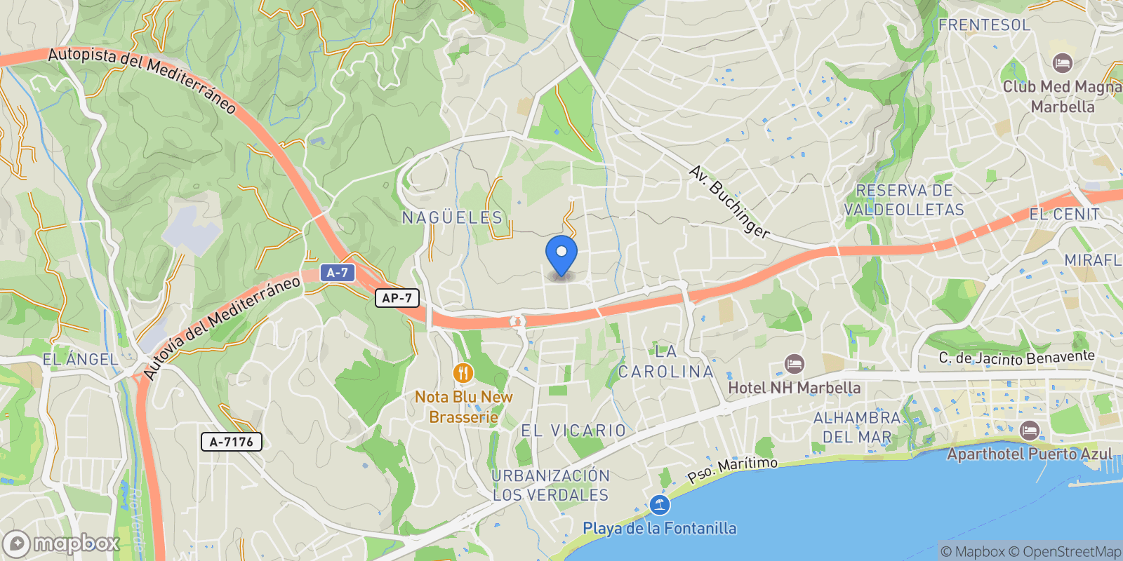 Map showing Marbella, Andalusia, Spain.