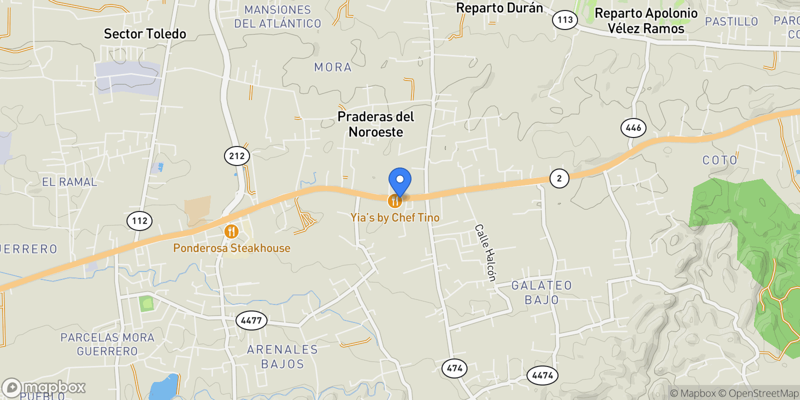 Map showing Isabela BO. ARENALES BAJO, CARR. #2 KM 110.1 INT., ISABELA PR 00662 0, Isabela, Puerto Rico.