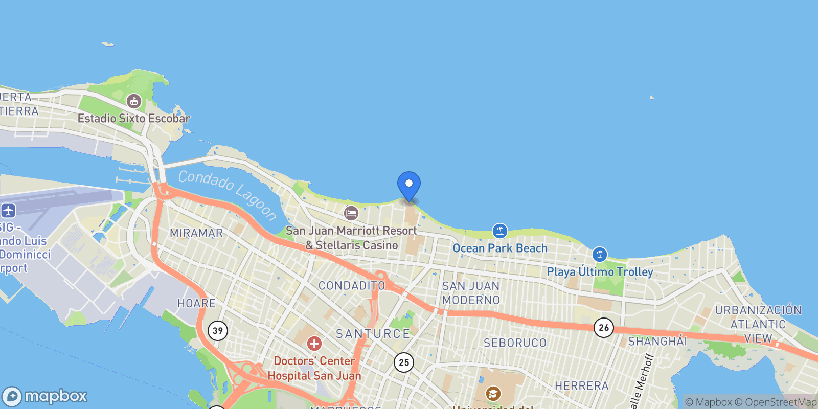 Map showing San Juan CONDOMINIO CARIBE APT 5 A 20 CALLE WASHINGTON, SAN JUAN, PR 00907 20, San Juan, San Juan, Puerto Rico.