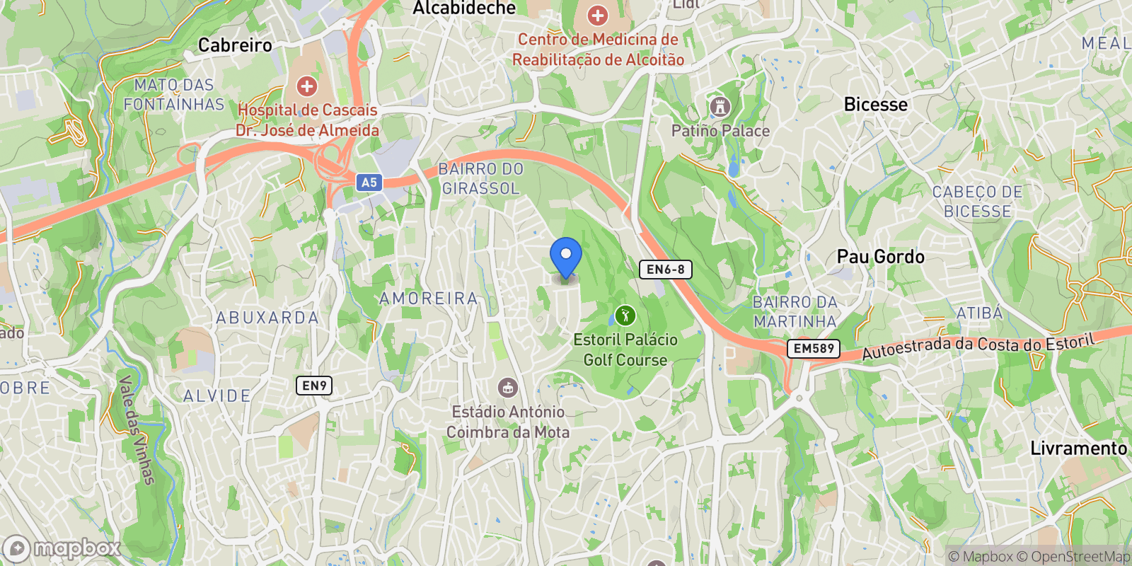 Map showing Estoril, Cascais e Estoril, Lisbon.