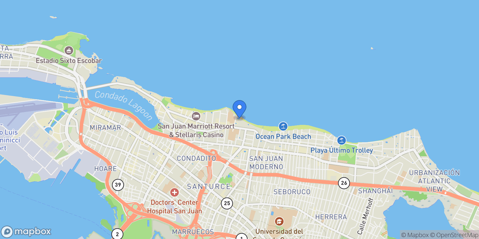 Map showing San Juan ASHFORD AVE 0, San Juan, San Juan, Puerto Rico.