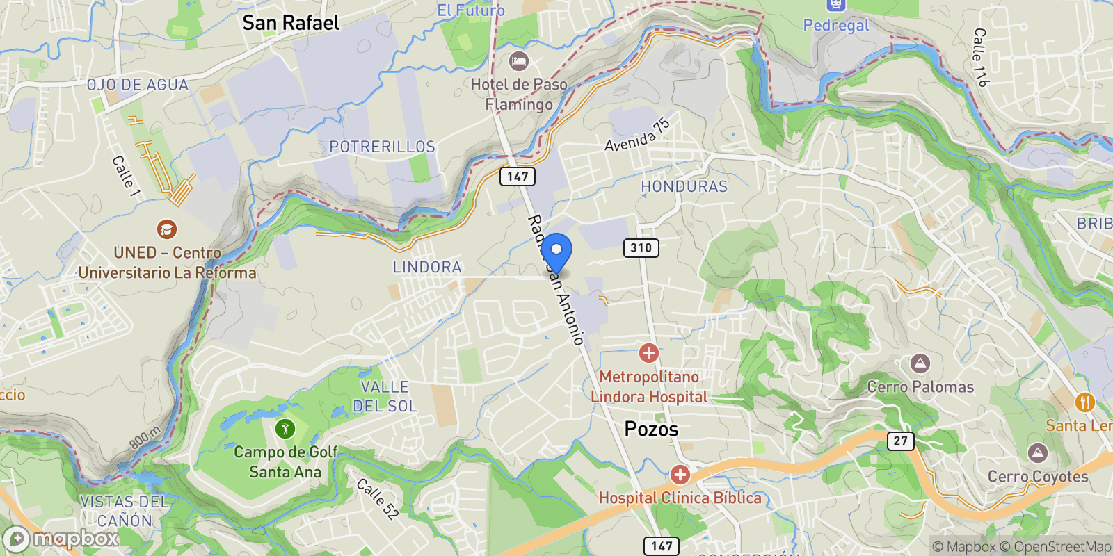 Map showing Pozos, San José Province, Costa Rica.