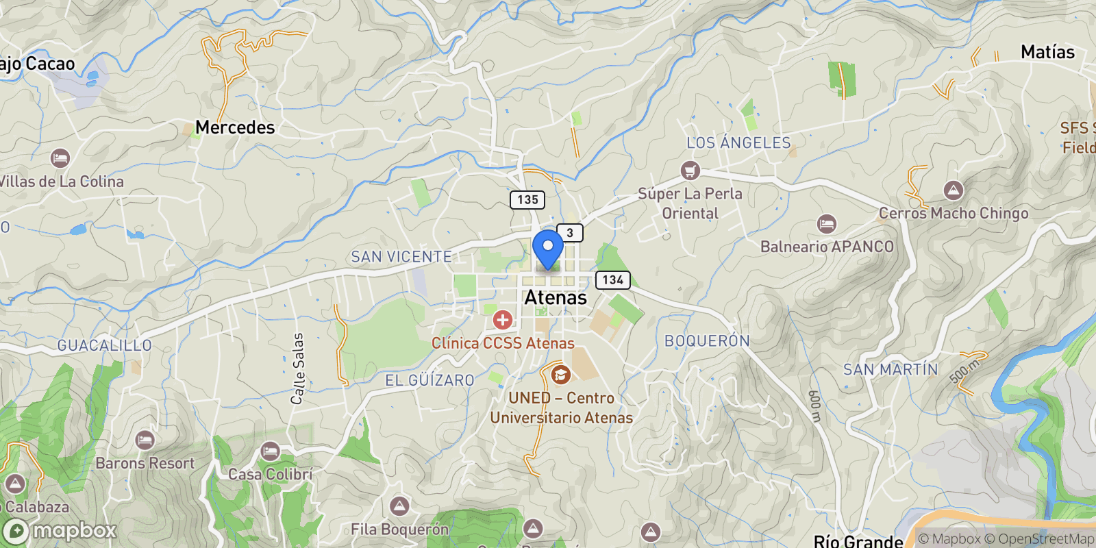 Map showing Atenas, Alajuela Province, Costa Rica.
