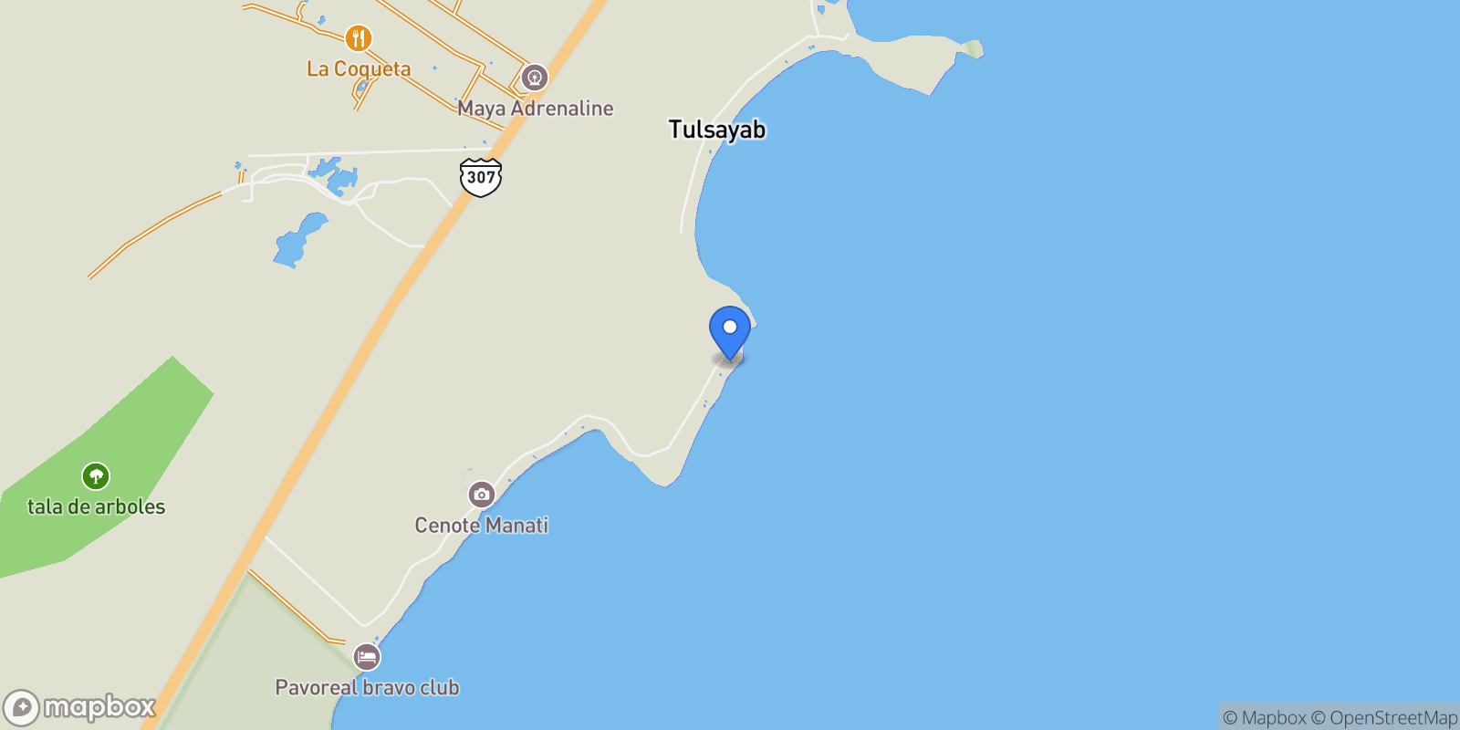 Map showing Balam Canché, Quintana Roo, Mexico.