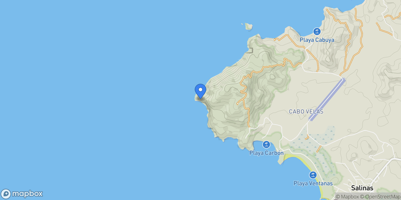 Map showing Cabo Velas, Guanacaste Province, Costa Rica.
