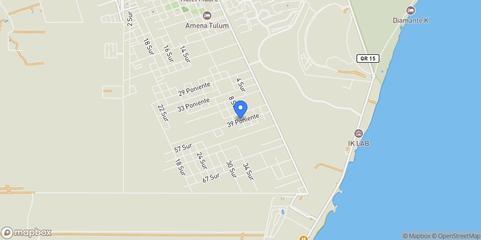 Map showing Tulum, Quintana Roo, Mexico.