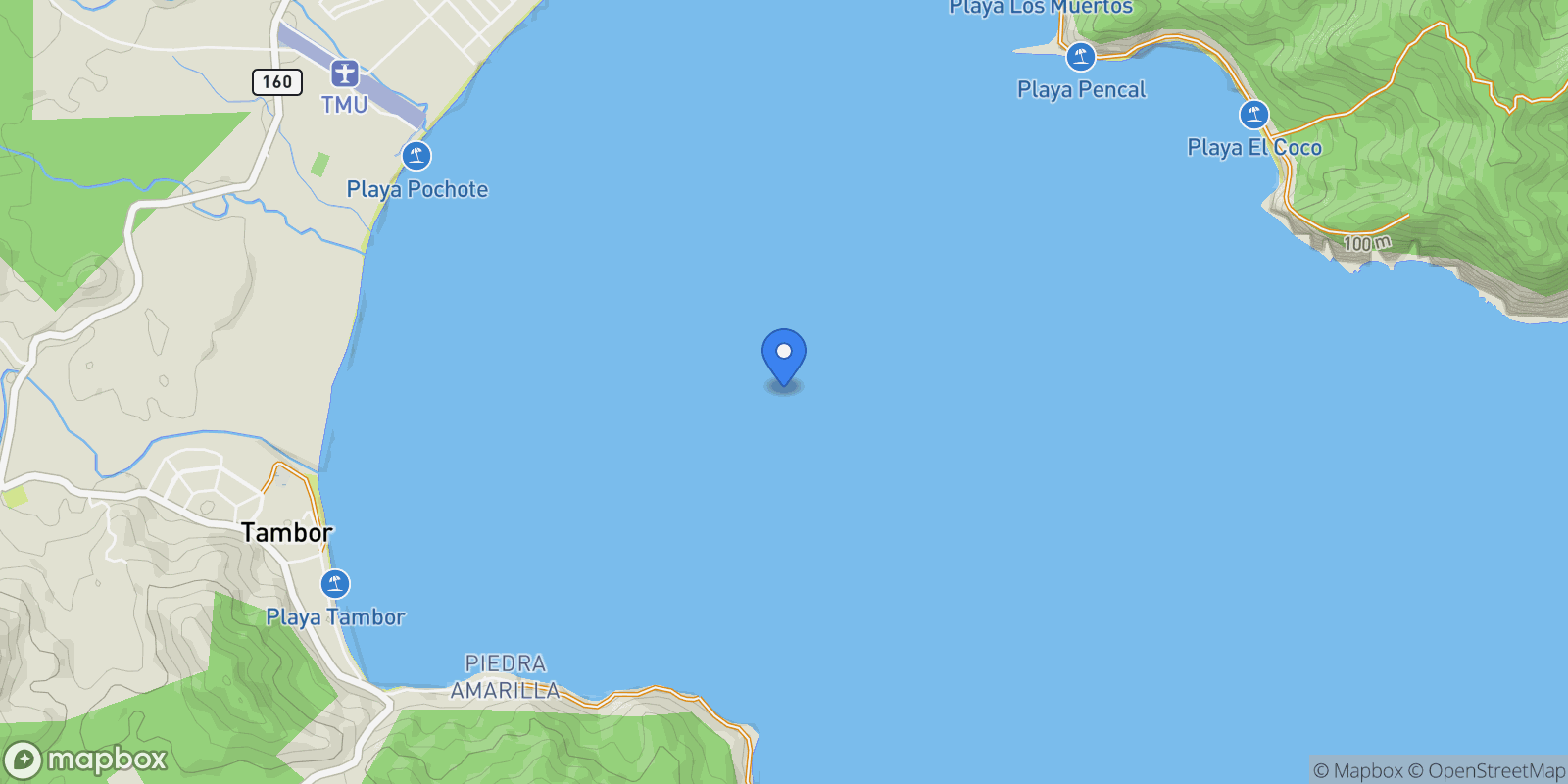 Map showing Ballena Bay, Costa Rica.