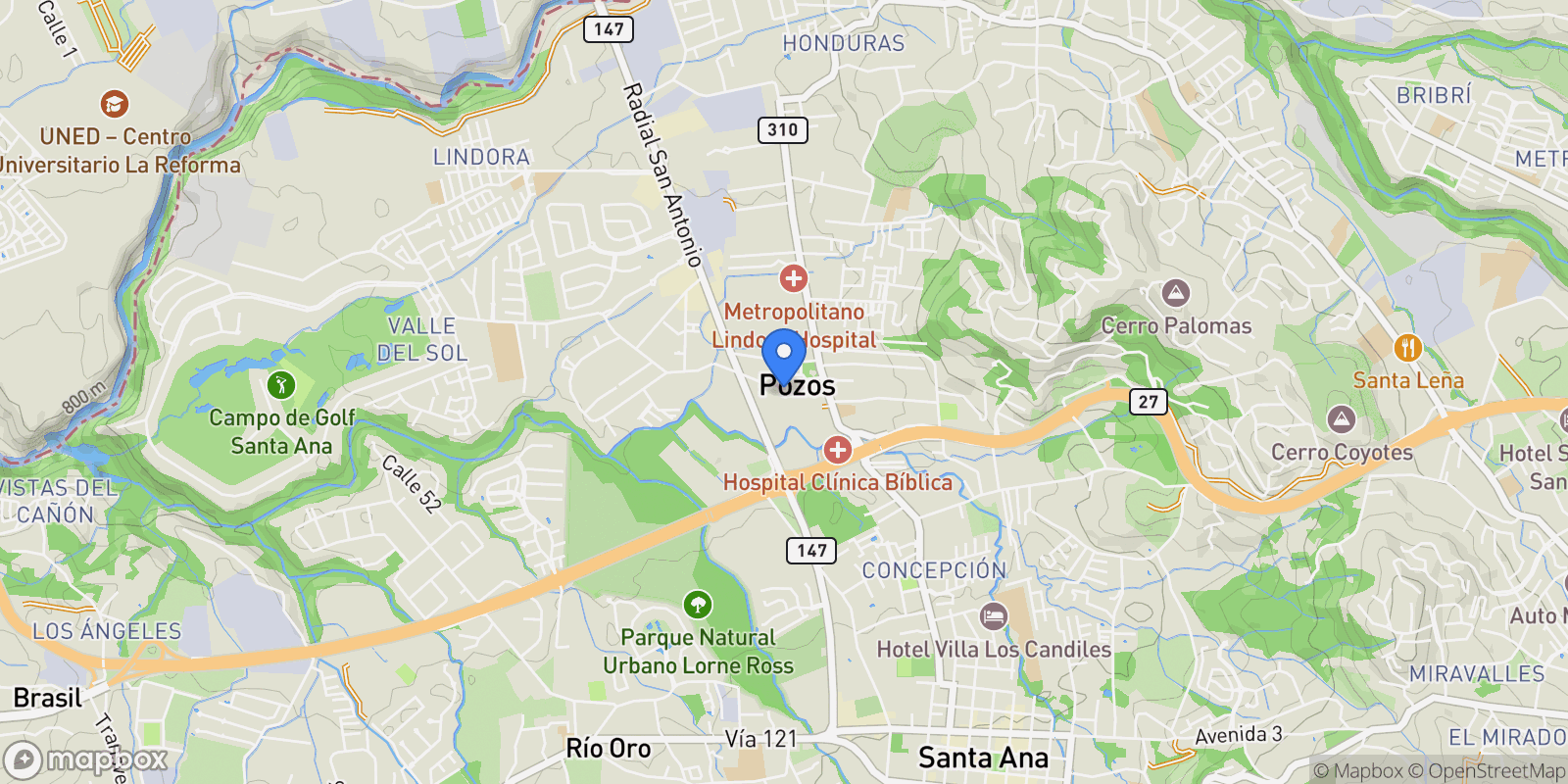 Map showing C. Lindora, San José, Pozos, Costa Rica, Pozos, San José Province, Costa Rica.