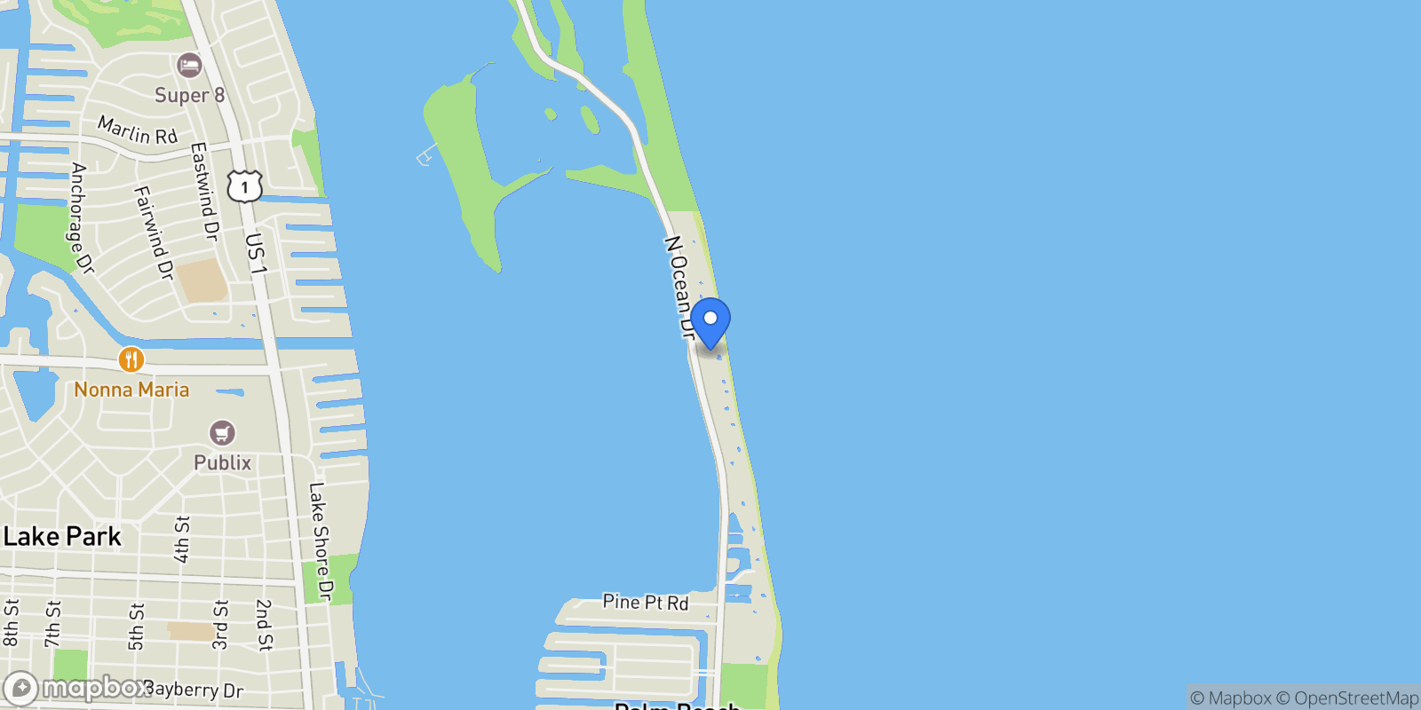 Map showing 5380 N Ocean Drive 10d, Riviera Beach, Florida, United States.