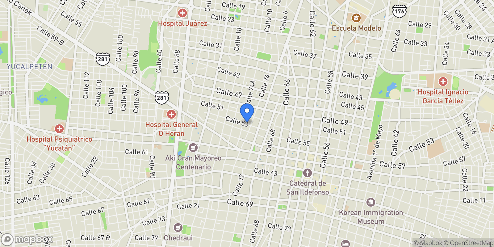 Map showing 53 # 548A, Mérida, YUC 97000, Mérida, Yucatan, Mexico.