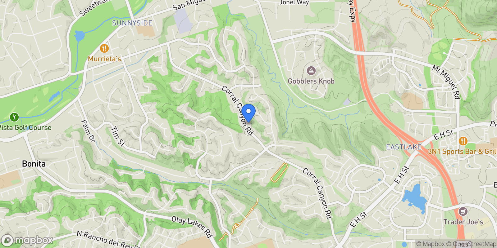 Map showing 4225 Corral Canyon Road, Bonita, CA 91902, Chula Vista, California, United States.