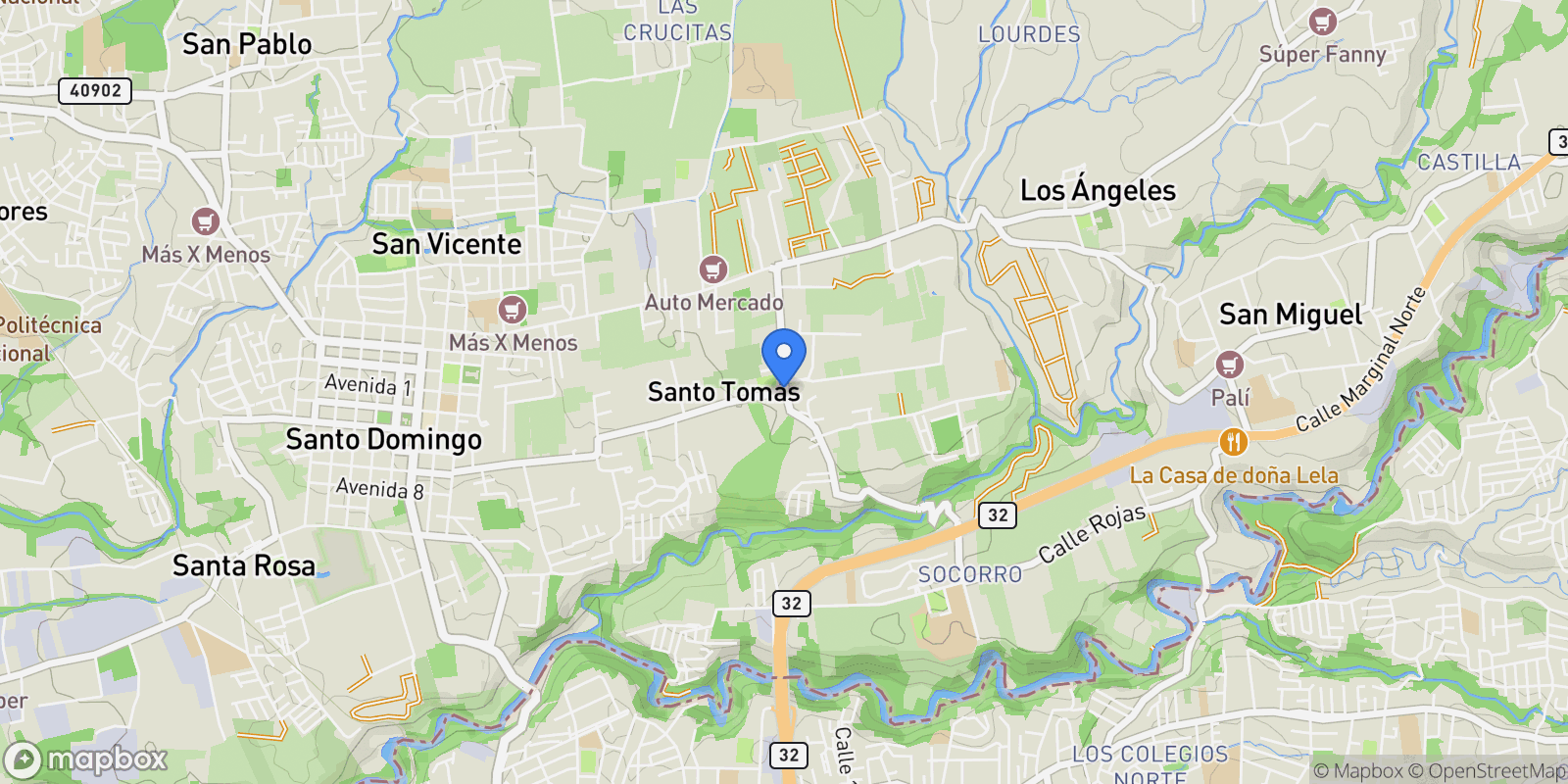 Map showing Santo Tomás, Heredia Province, Cantón de Santo Domingo, Costa Rica, Santo Domingo, Heredia Province, Costa Rica.