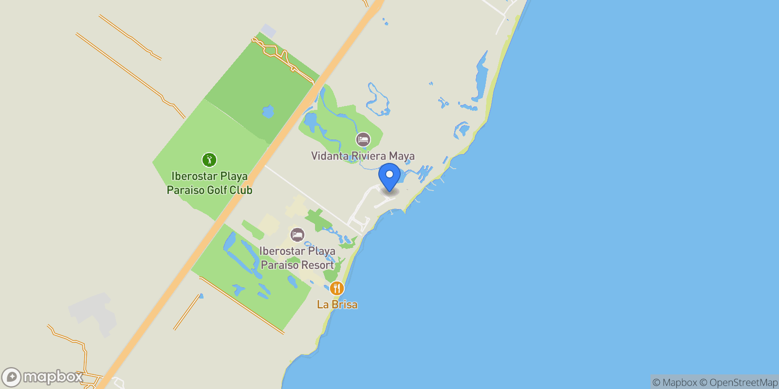 Map showing Lote 23 M 001, Privada Playa Paraíso, Fracc 2, Playa Paraíso , Playa del Carmen, ROO 77728, Playa Paraiso, Quintana Roo, Mexico.