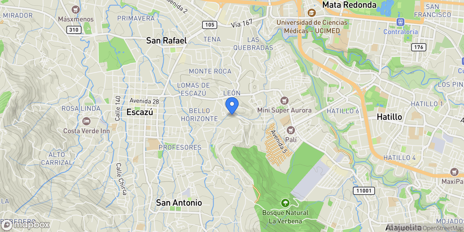 Map showing San José, Escazú, Bello Horizonte, Costa Rica, San Antonio, San José Province, Costa Rica.