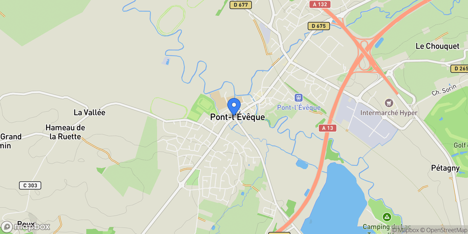Map showing Pont-l'Évêque, Pont-l'Évêque, Pont-l'Évêque, Normandy, France.
