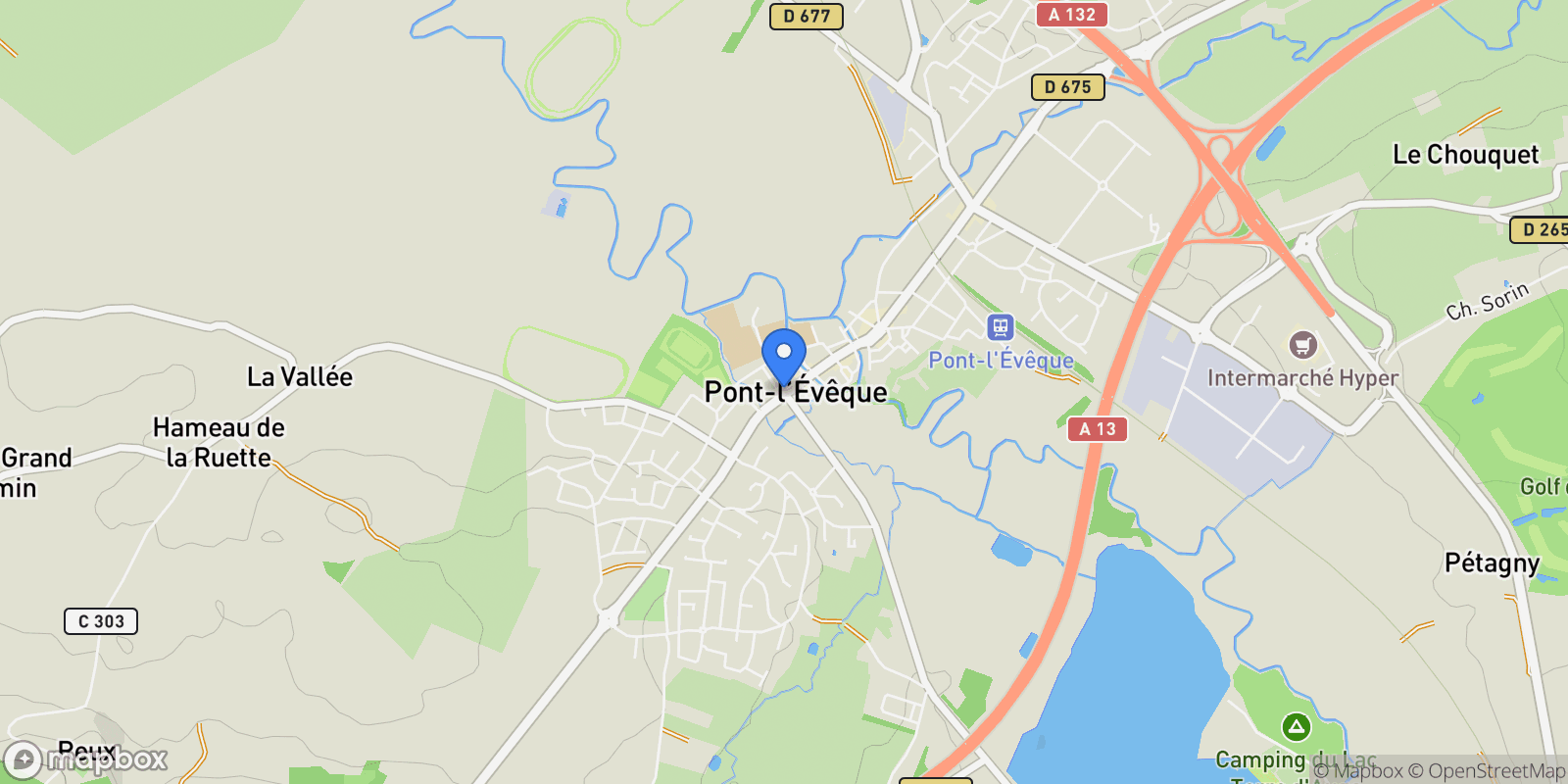 Map showing Pont-l'Évêque, Pont-l'Évêque, Pont-l'Évêque, Normandy, France.