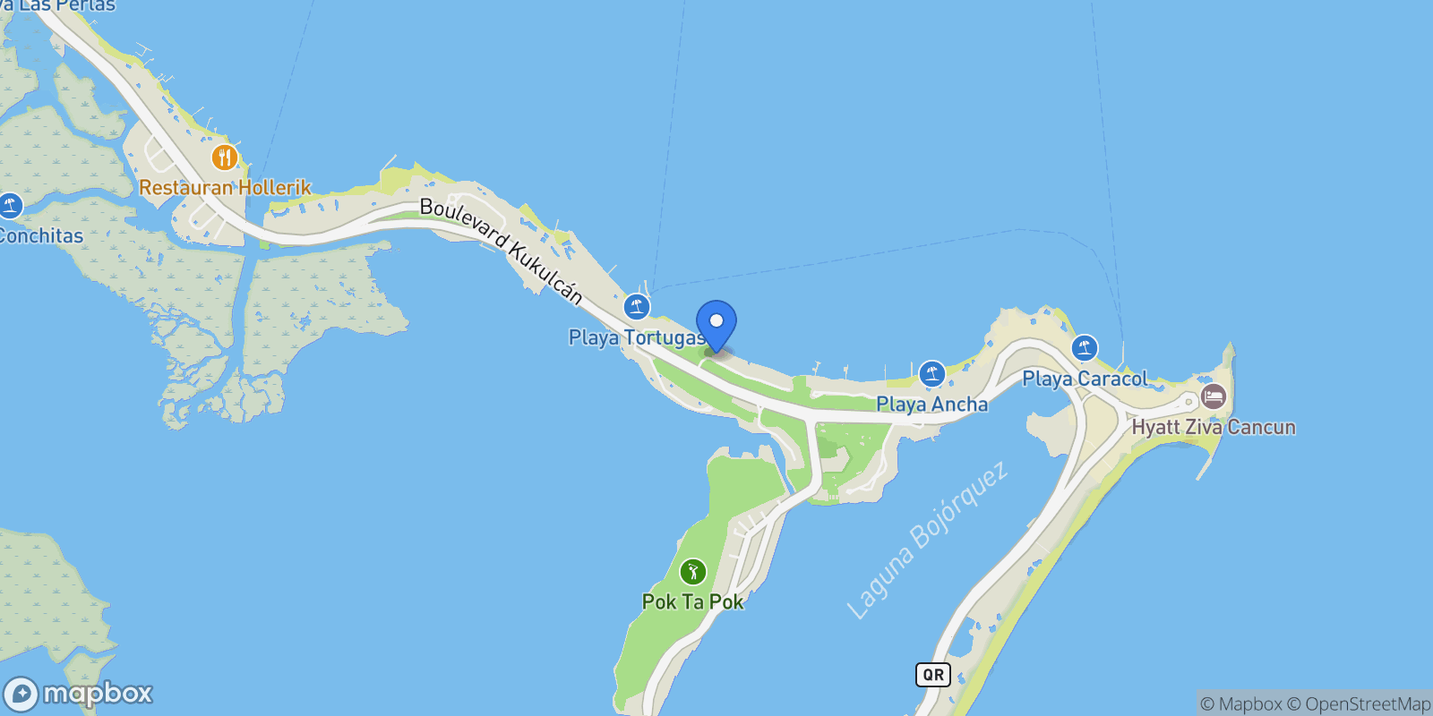 Map showing Villa Albatros 8 KM 7.0 Zona hotelera, Cancún, ROO 77500, Cancún, Quintana Roo, Mexico.