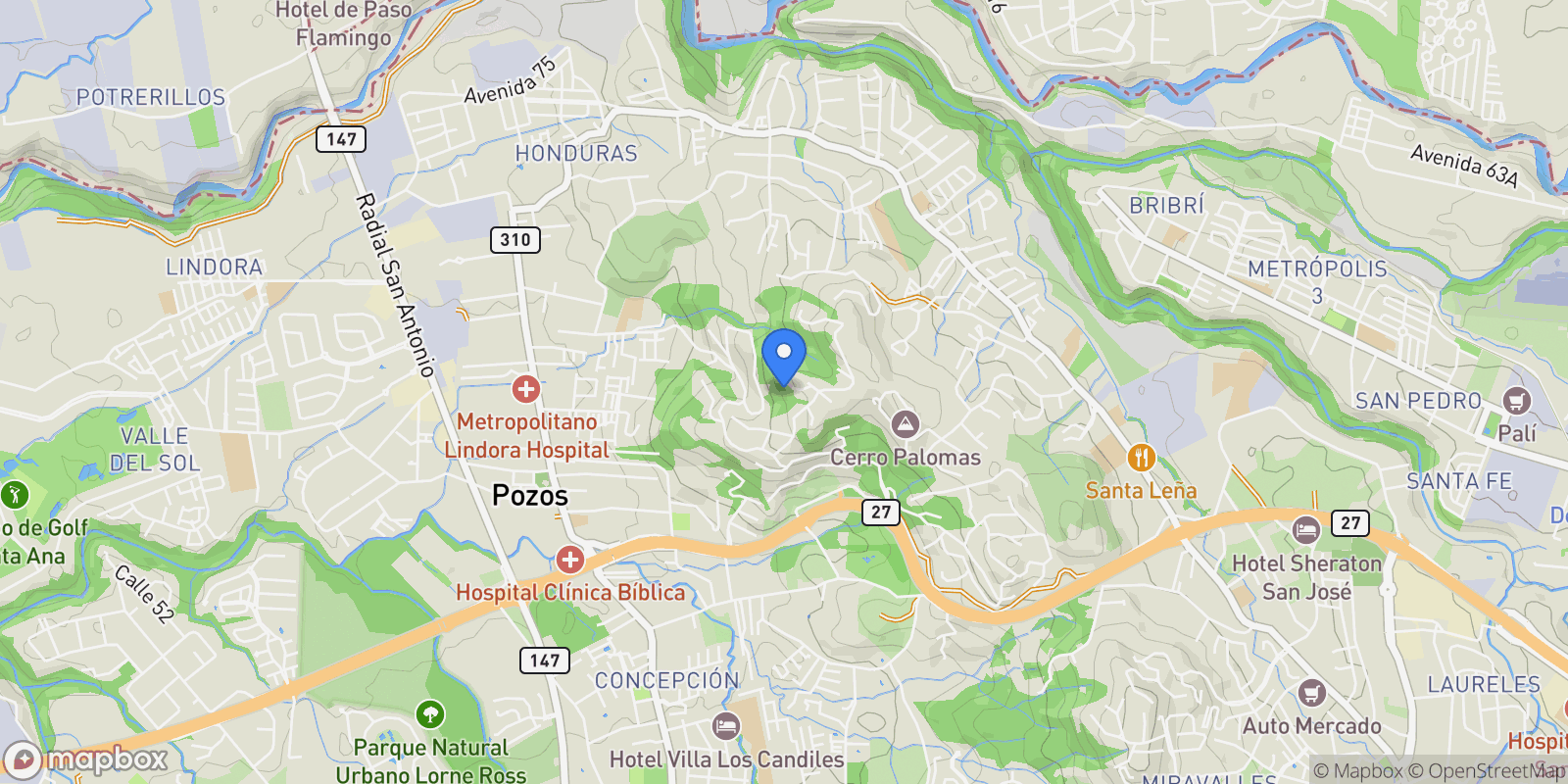 Map showing San José, Pozos, Ecoresidencial Villa Real, Costa Rica, Pozos, San José Province, Costa Rica.