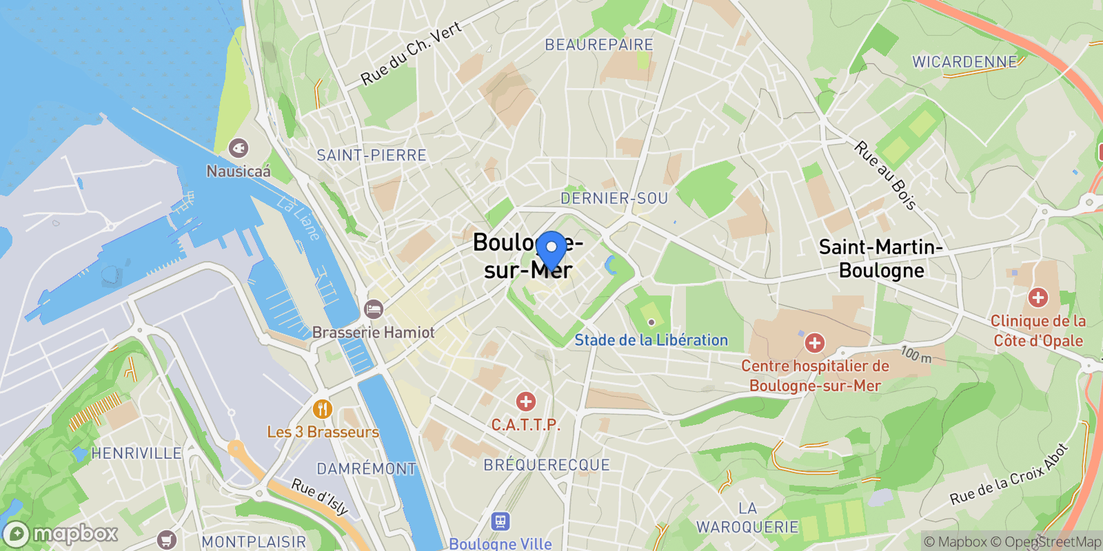 Map showing Boulogne-sur-Mer, Boulogne-sur-Mer, Boulogne-sur-Mer, Hauts-de-France, France.