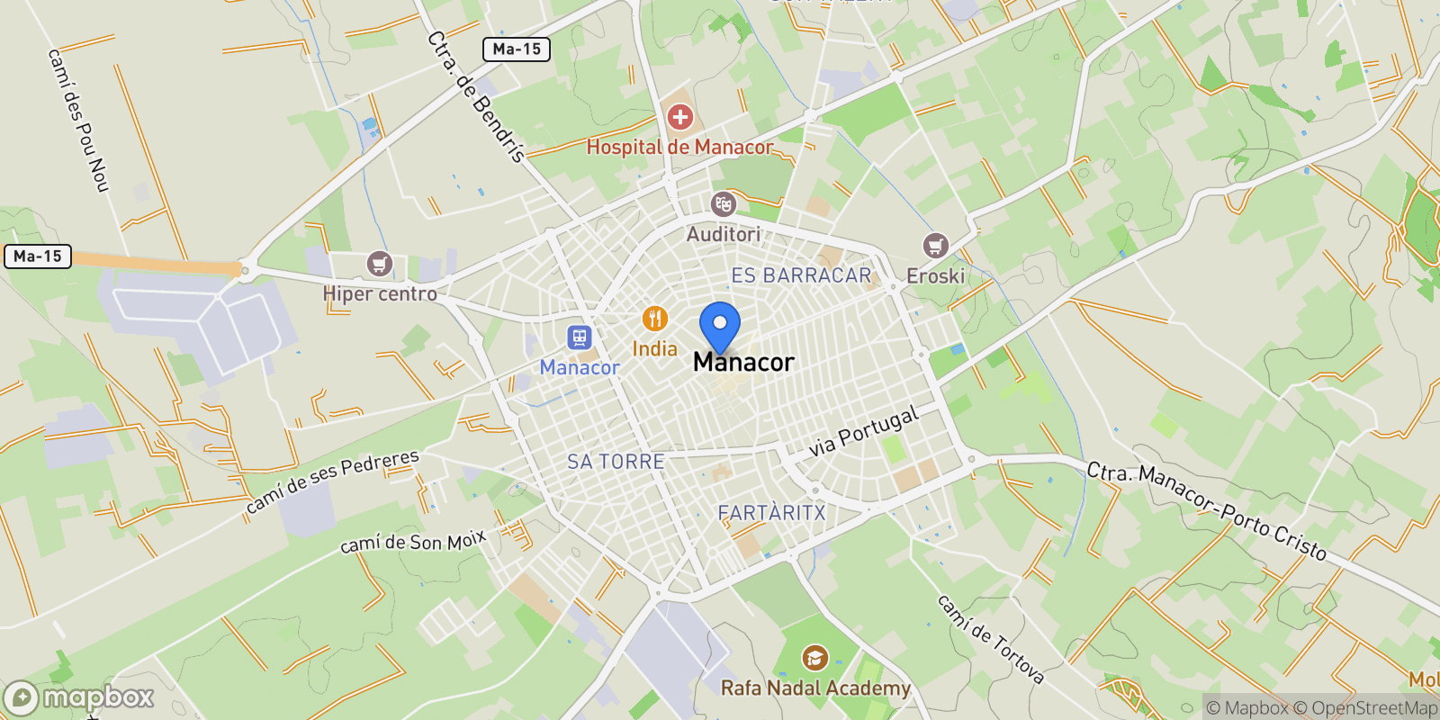 Map showing 07500 Manacor, Balearic Islands, Spain, Manacor, Balearic Islands, Spain.