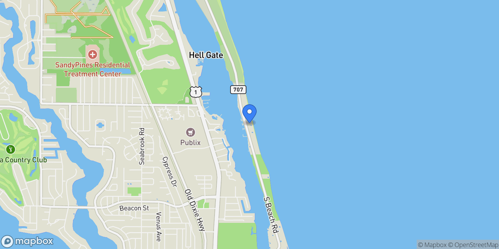 Map showing 19850 Beach Road 5a, Tequesta, Florida, United States.